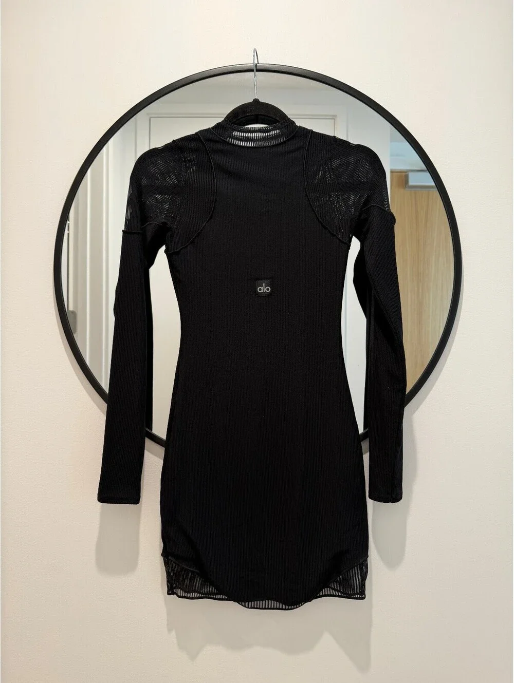 ALO Striped Mesh Synergy Long Sleeve Dress Black Women’s XS